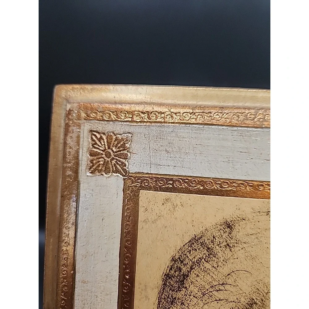 Vintage Gilt Wood Italian Florentine Plaque Leonardo DaVinci's Portrait Of A Man